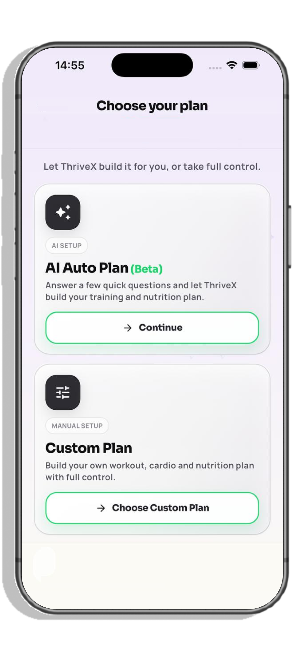 ThriveX AI or custom plan selection